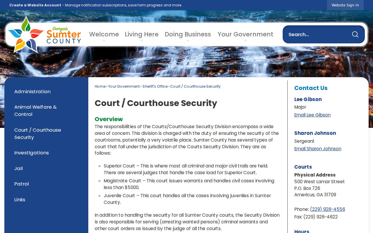 Americus court docket and Sumter courthouse security route