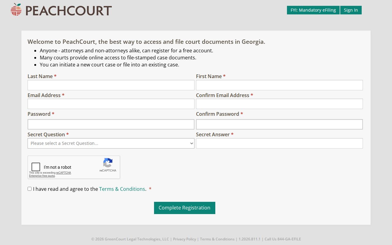 Sumter County case search PeachCourt registration