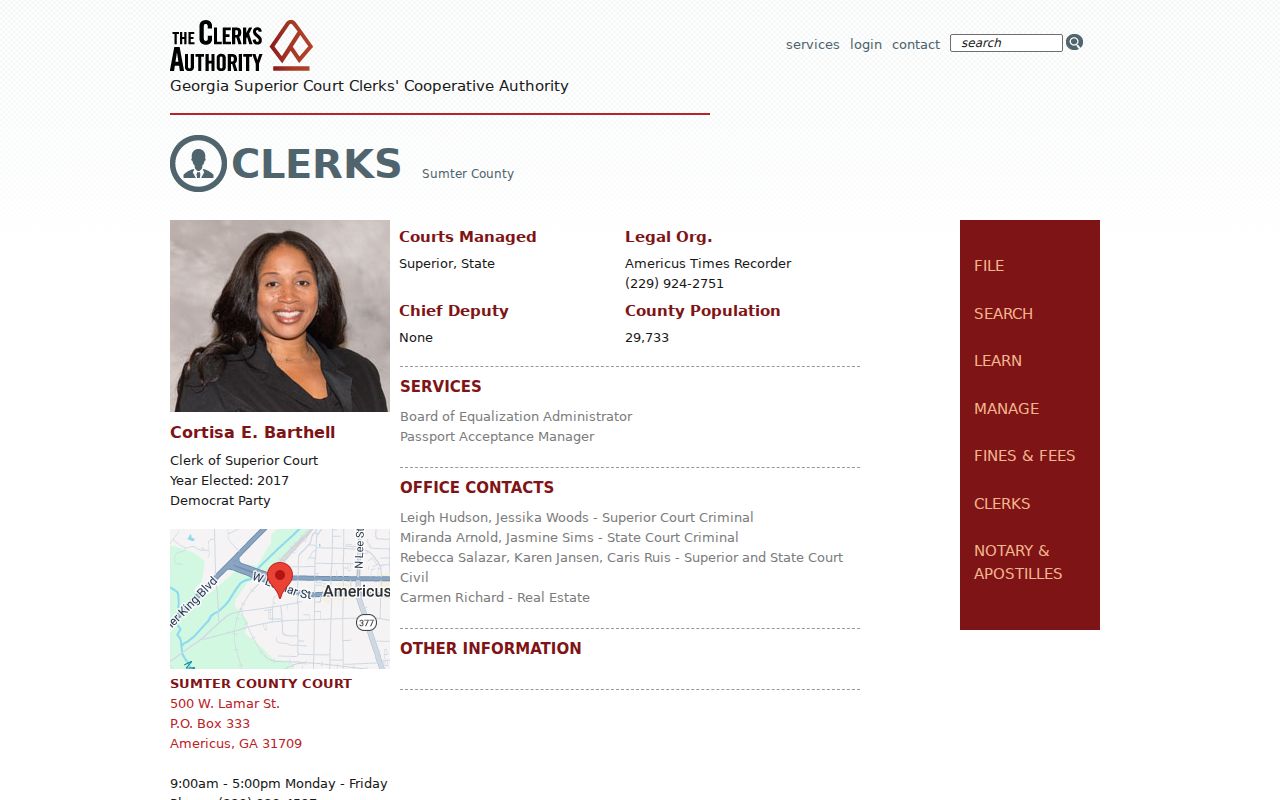 GSCCCA profile for the Sumter County Superior and State Court clerk