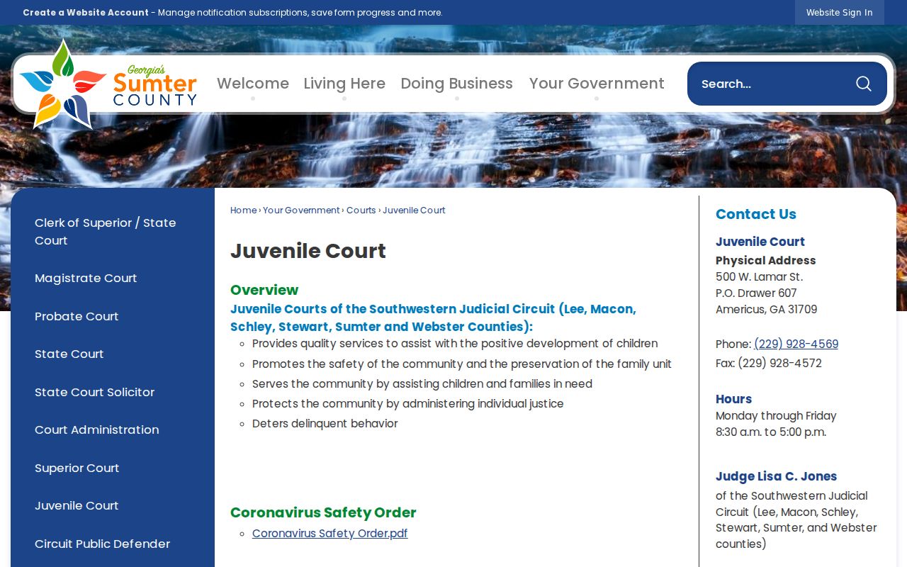 Sumter County Juvenile Court page
