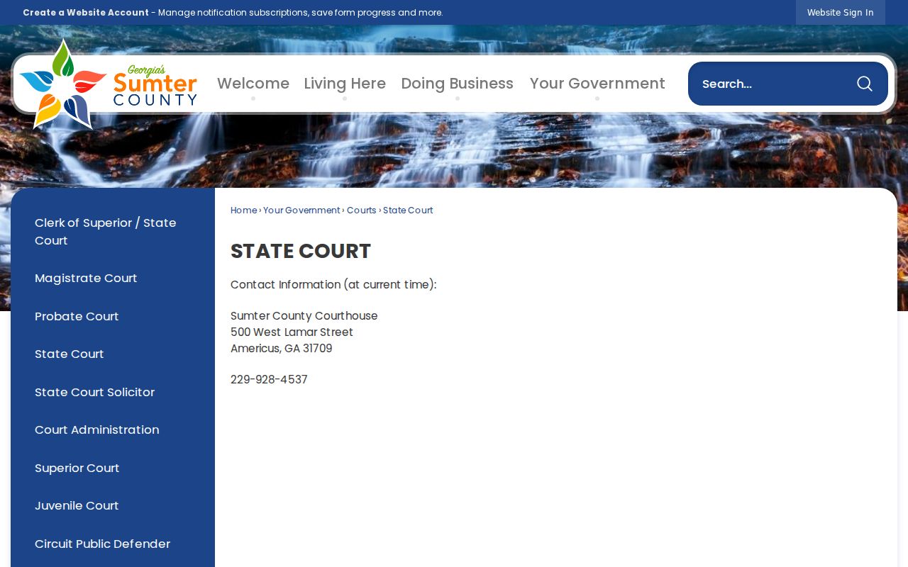 Sumter County State Court page