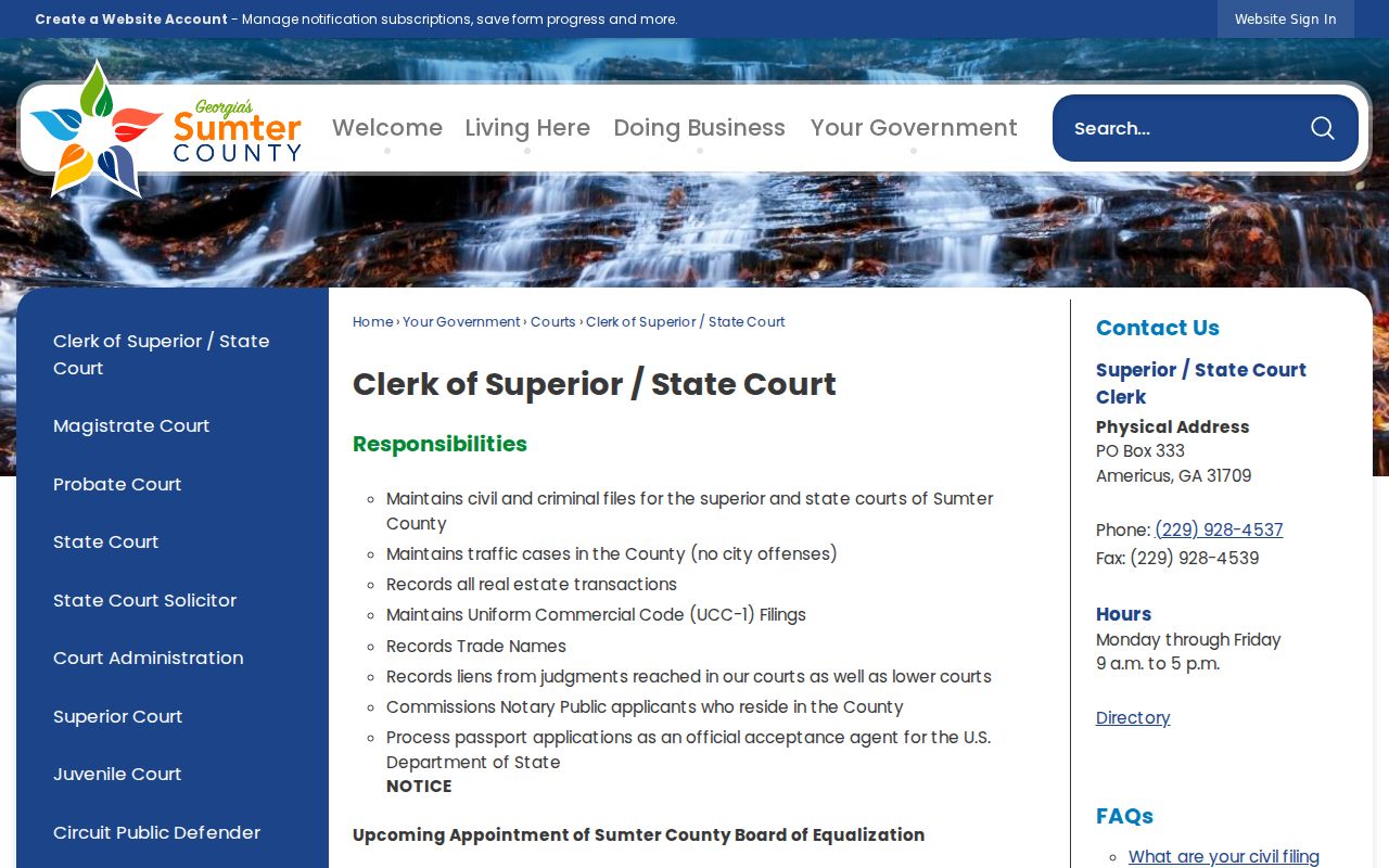 Sumter Clerk of Superior and State Court page